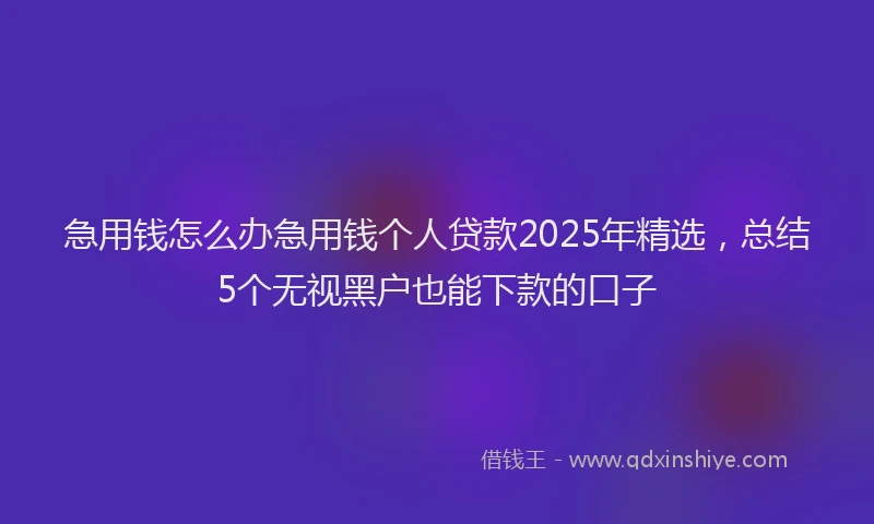 急用钱怎么办急用钱个人贷款2025年精选，总结5个无视黑户也能下款的口子