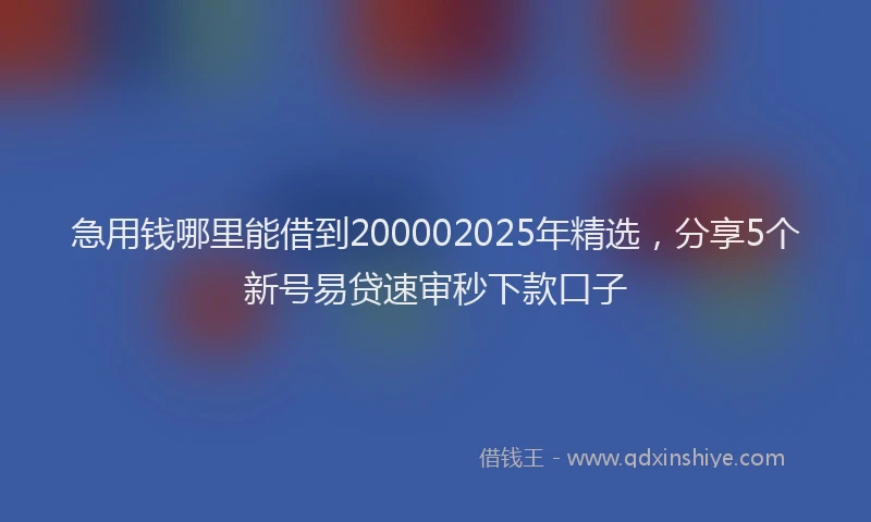 急用钱哪里能借到200002025年精选，分享5个新号易贷速审秒下款口子