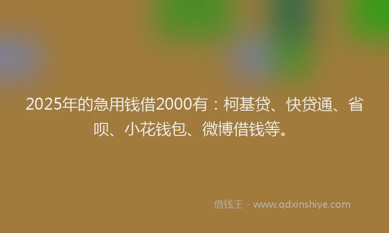 2025年的急用钱借2000有：柯基贷、快贷通、省呗、小花钱包、微博借钱等。