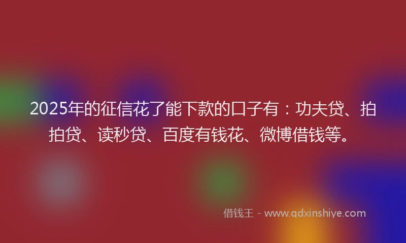 2025年的征信花了能下款的口子有：功夫贷、拍拍贷、读秒贷、百度有钱花、微博借钱等。