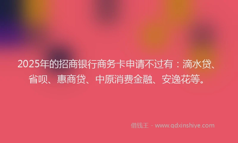 2025年的招商银行商务卡申请不过有：滴水贷、省呗、惠商贷、中原消费金融、安逸花等。