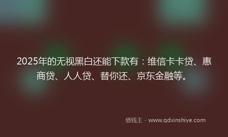 2025年的无视黑白还能下款有：维信卡卡贷、惠商贷、人人贷、替你还、京东金融等。