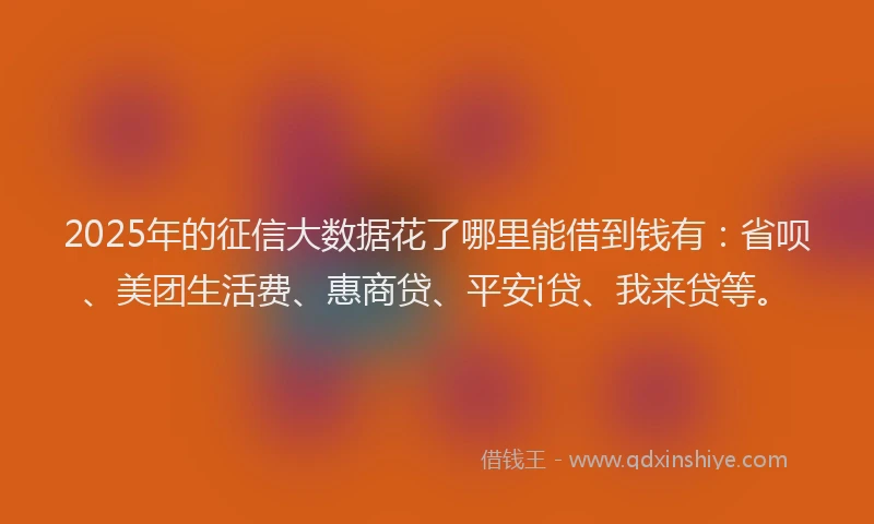 2025年的征信大数据花了哪里能借到钱有：省呗、美团生活费、惠商贷、平安i贷、我来贷等。