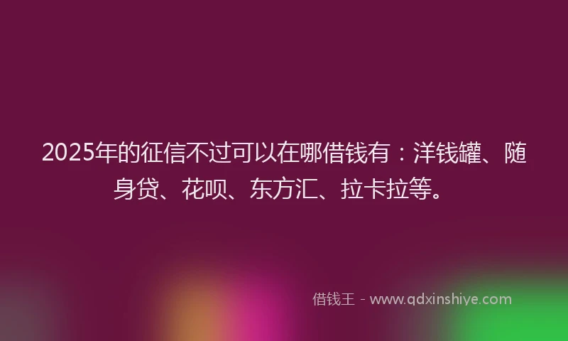 2025年的征信不过可以在哪借钱有：洋钱罐、随身贷、花呗、东方汇、拉卡拉等。