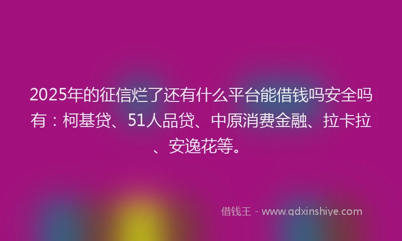 2025年的征信烂了还有什么平台能借钱吗安全吗有：柯基贷、51人品贷、中原消费金融、拉卡拉、安逸花等。
