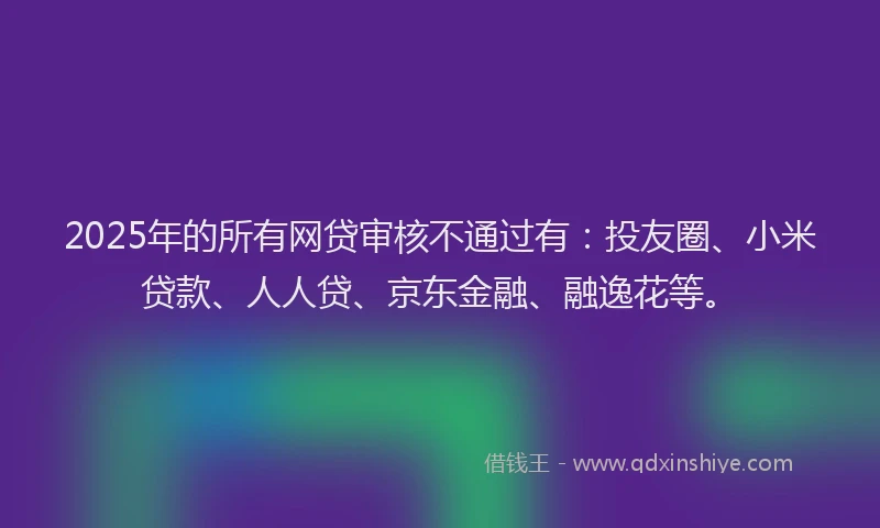 2025年的所有网贷审核不通过有：投友圈、小米贷款、人人贷、京东金融、融逸花等。