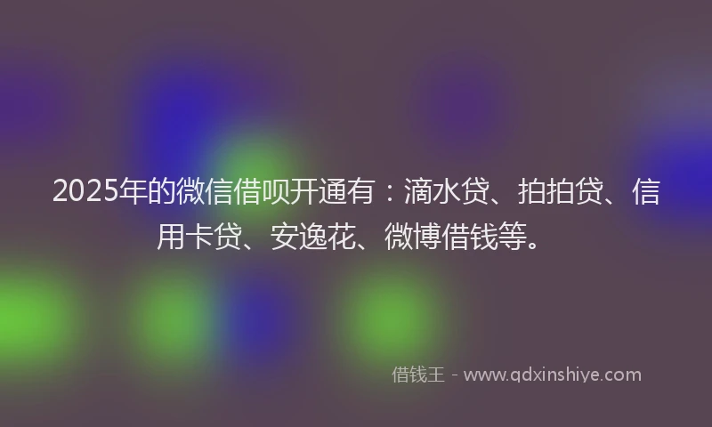 2025年的微信借呗开通有：滴水贷、拍拍贷、信用卡贷、安逸花、微博借钱等。