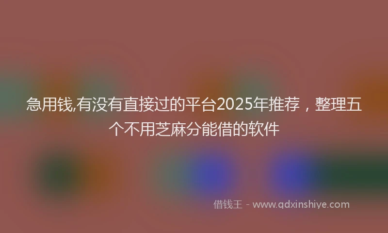 急用钱,有没有直接过的平台2025年推荐，整理五个不用芝麻分能借的软件