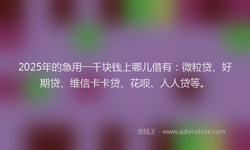 2025年的急用一千块钱上哪儿借有：微粒贷、好期贷、维信卡卡贷、花呗、人人贷等。