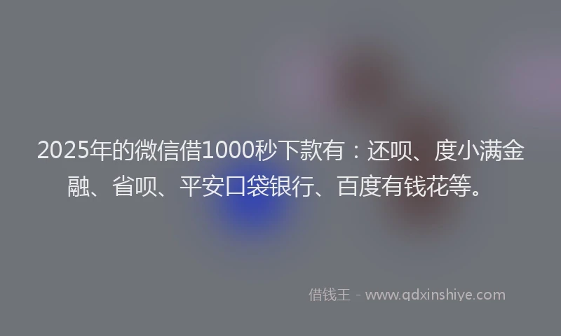 2025年的微信借1000秒下款有：还呗、度小满金融、省呗、平安口袋银行、百度有钱花等。