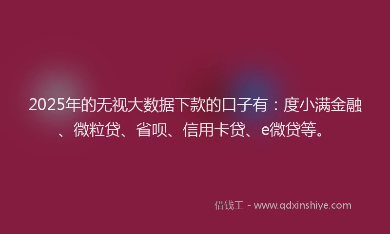 2025年的无视大数据下款的口子有：度小满金融、微粒贷、省呗、信用卡贷、e微贷等。