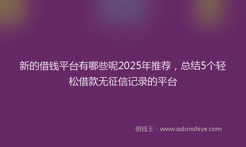 新的借钱平台有哪些呢2025年推荐，总结5个轻松借款无征信记录的平台