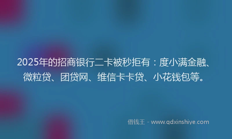 2025年的招商银行二卡被秒拒有：度小满金融、微粒贷、团贷网、维信卡卡贷、小花钱包等。