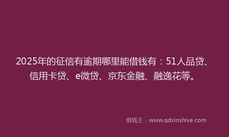 2025年的征信有逾期哪里能借钱有：51人品贷、信用卡贷、e微贷、京东金融、融逸花等。