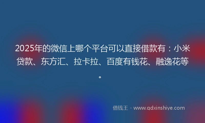 2025年的微信上哪个平台可以直接借款有：小米贷款、东方汇、拉卡拉、百度有钱花、融逸花等。