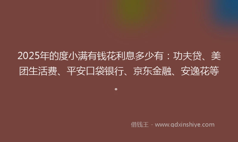 2025年的度小满有钱花利息多少有：功夫贷、美团生活费、平安口袋银行、京东金融、安逸花等。