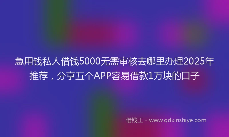 急用钱私人借钱5000无需审核去哪里办理2025年推荐，分享五个APP容易借款1万块的口子