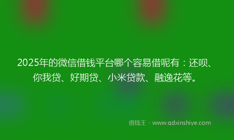 2025年的微信借钱平台哪个容易借呢有：还呗、你我贷、好期贷、小米贷款、融逸花等。