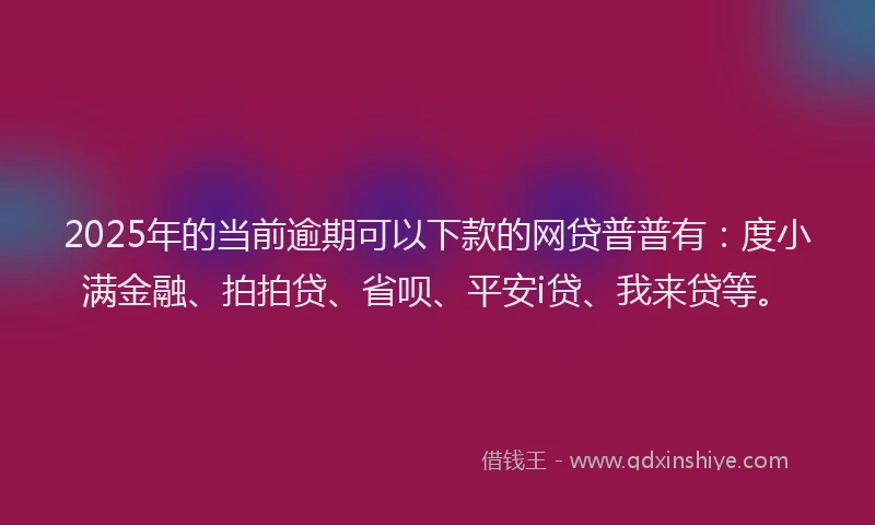 2025年的当前逾期可以下款的网贷普普有：度小满金融、拍拍贷、省呗、平安i贷、我来贷等。