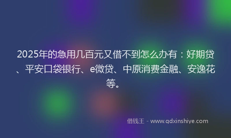 2025年的急用几百元又借不到怎么办有：好期贷、平安口袋银行、e微贷、中原消费金融、安逸花等。