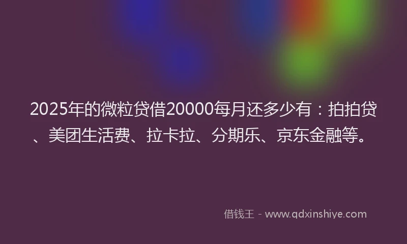 2025年的微粒贷借20000每月还多少有：拍拍贷、美团生活费、拉卡拉、分期乐、京东金融等。