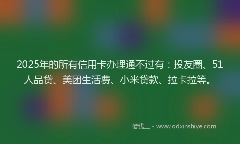 2025年的所有信用卡办理通不过有：投友圈、51人品贷、美团生活费、小米贷款、拉卡拉等。