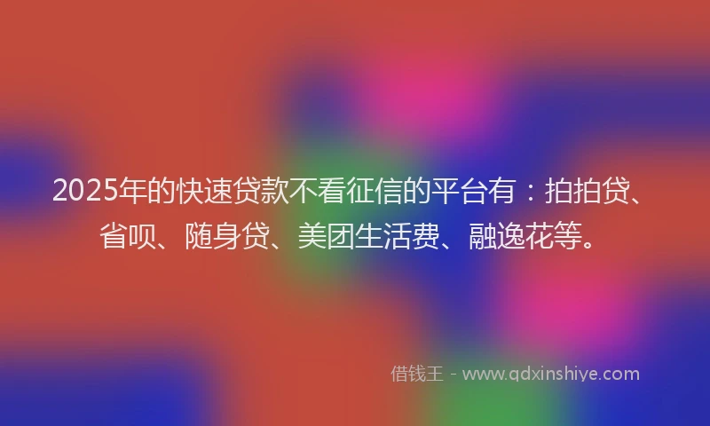 2025年的快速贷款不看征信的平台有：拍拍贷、省呗、随身贷、美团生活费、融逸花等。