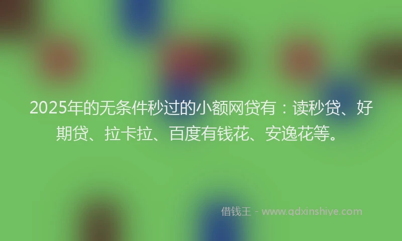 2025年的无条件秒过的小额网贷有：读秒贷、好期贷、拉卡拉、百度有钱花、安逸花等。