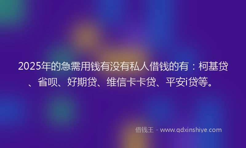 2025年的急需用钱有没有私人借钱的有：柯基贷、省呗、好期贷、维信卡卡贷、平安i贷等。