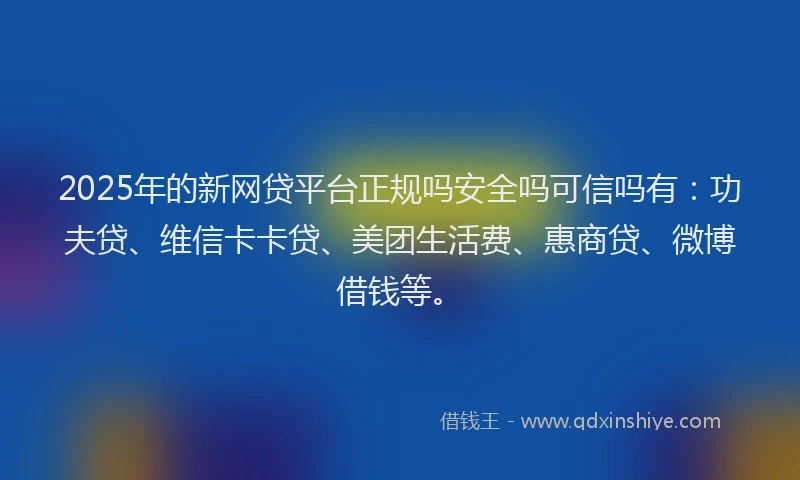 2025年的新网贷平台正规吗安全吗可信吗有：功夫贷、维信卡卡贷、美团生活费、惠商贷、微博借钱等。