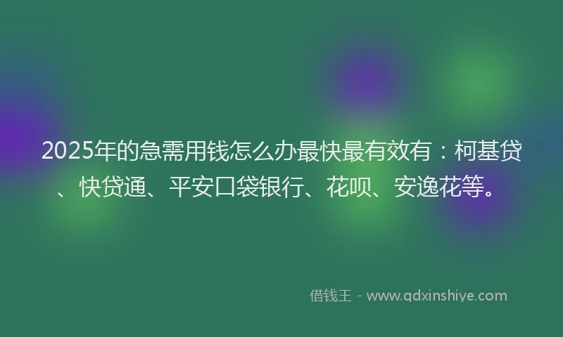 2025年的急需用钱怎么办最快最有效有：柯基贷、快贷通、平安口袋银行、花呗、安逸花等。