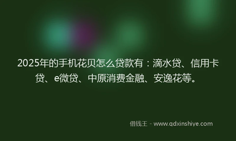 2025年的手机花贝怎么贷款有：滴水贷、信用卡贷、e微贷、中原消费金融、安逸花等。