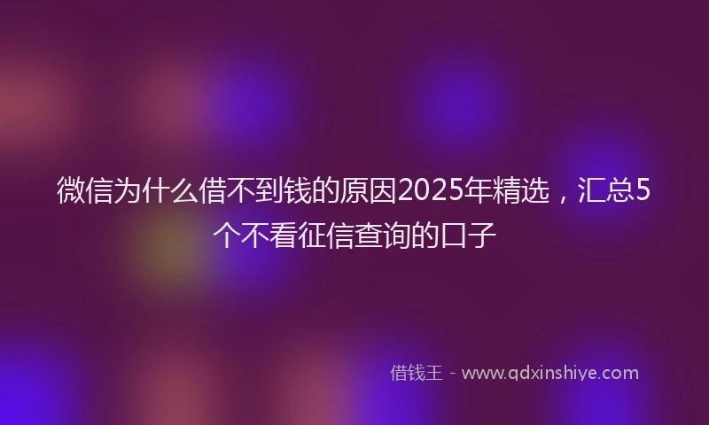 微信为什么借不到钱的原因2025年精选，汇总5个不看征信查询的口子