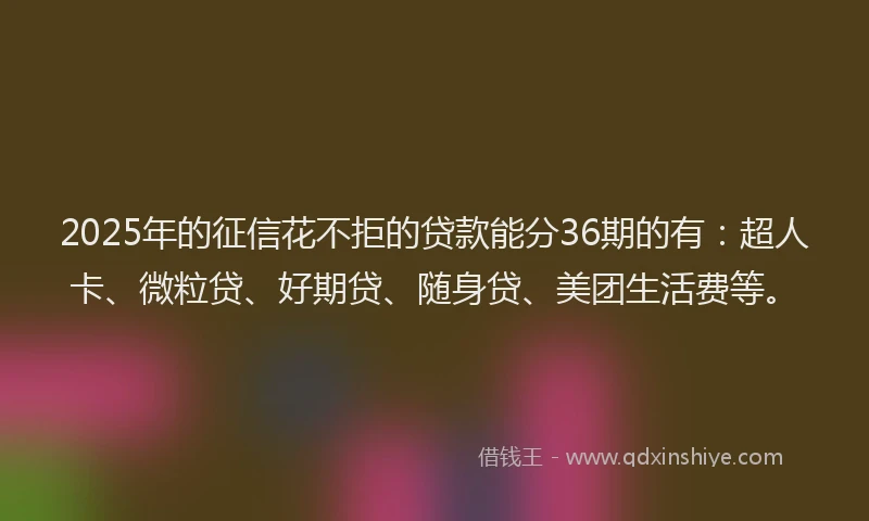 2025年的征信花不拒的贷款能分36期的有：超人卡、微粒贷、好期贷、随身贷、美团生活费等。