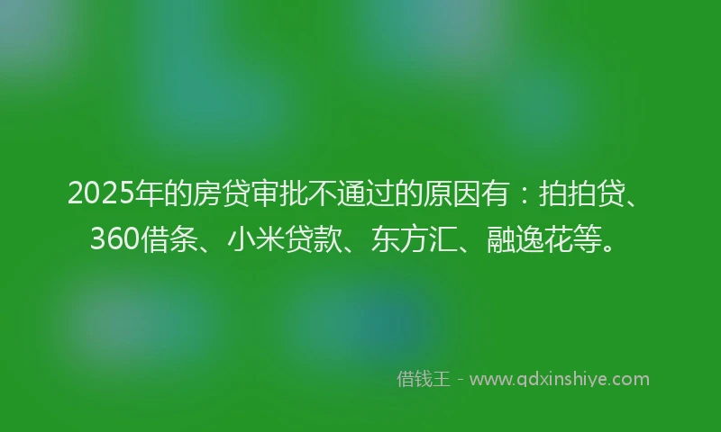 2025年的房贷审批不通过的原因有：拍拍贷、360借条、小米贷款、东方汇、融逸花等。