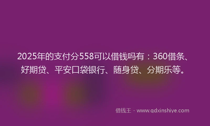 2025年的支付分558可以借钱吗有：360借条、好期贷、平安口袋银行、随身贷、分期乐等。