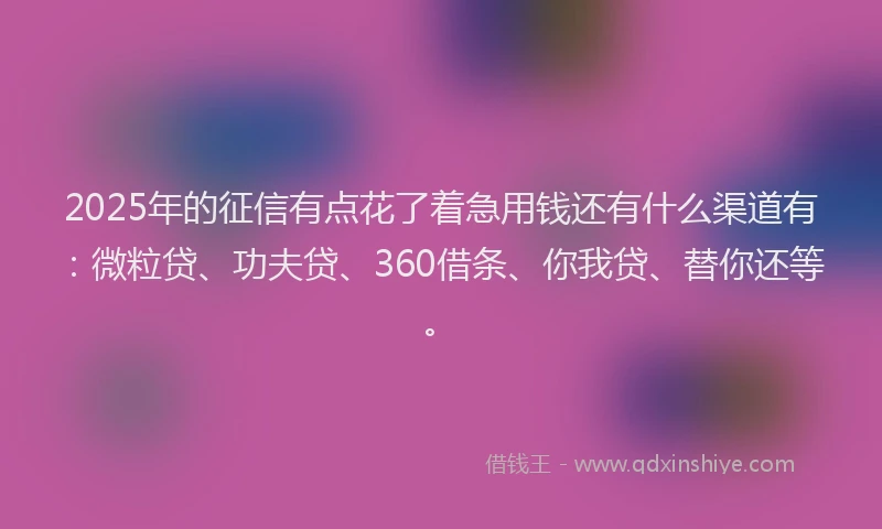 2025年的征信有点花了着急用钱还有什么渠道有：微粒贷、功夫贷、360借条、你我贷、替你还等。