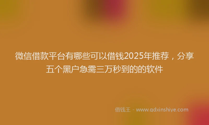 微信借款平台有哪些可以借钱2025年推荐，分享五个黑户急需三万秒到的的软件