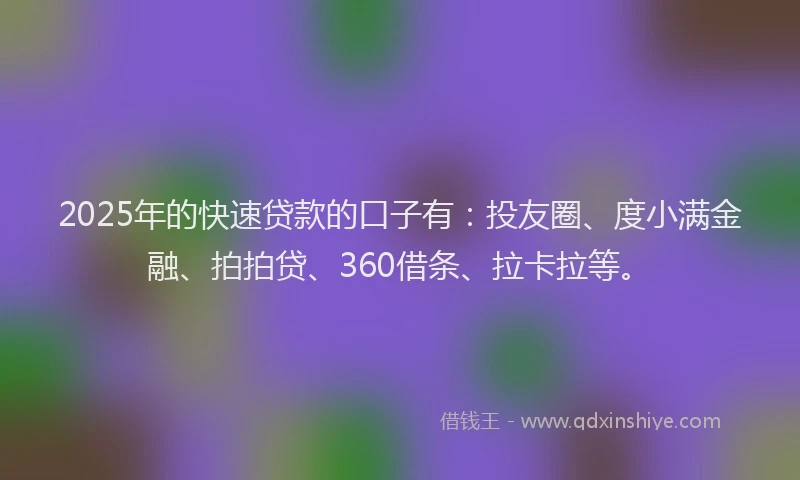 2025年的快速贷款的口子有：投友圈、度小满金融、拍拍贷、360借条、拉卡拉等。