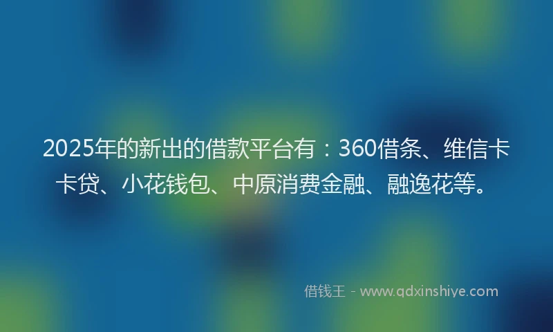 2025年的新出的借款平台有：360借条、维信卡卡贷、小花钱包、中原消费金融、融逸花等。