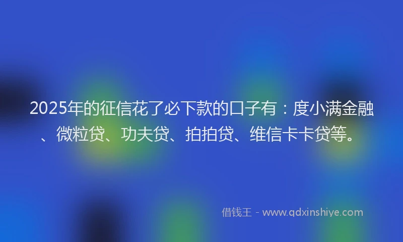 2025年的征信花了必下款的口子有：度小满金融、微粒贷、功夫贷、拍拍贷、维信卡卡贷等。