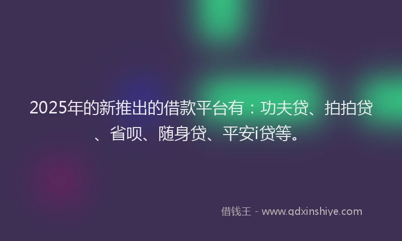 2025年的新推出的借款平台有：功夫贷、拍拍贷、省呗、随身贷、平安i贷等。