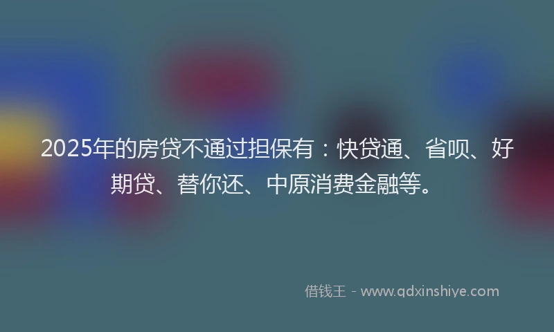 2025年的房贷不通过担保有：快贷通、省呗、好期贷、替你还、中原消费金融等。