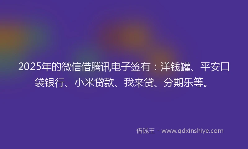 2025年的微信借腾讯电子签有：洋钱罐、平安口袋银行、小米贷款、我来贷、分期乐等。