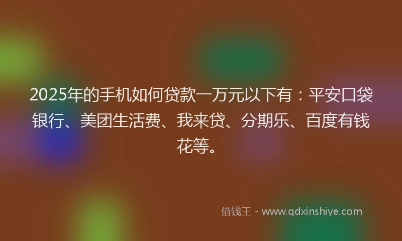 2025年的手机如何贷款一万元以下有：平安口袋银行、美团生活费、我来贷、分期乐、百度有钱花等。