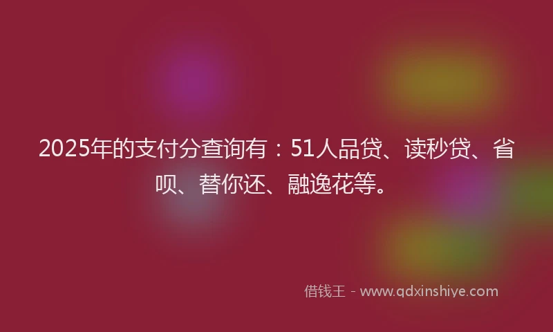 2025年的支付分查询有：51人品贷、读秒贷、省呗、替你还、融逸花等。