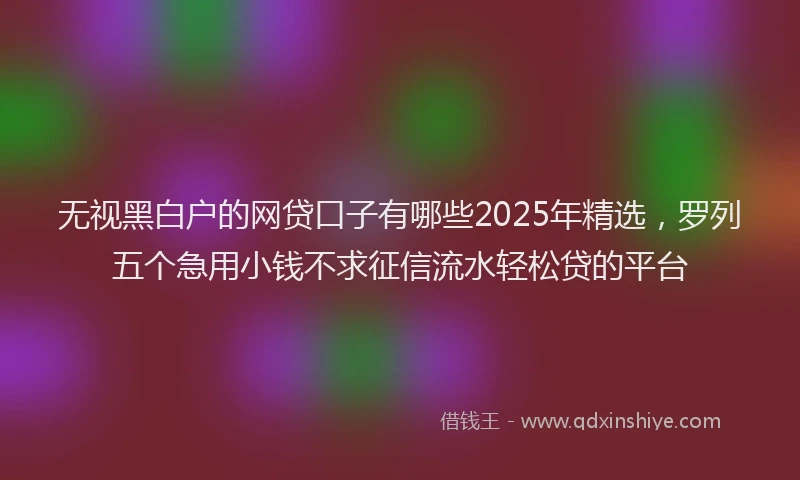 无视黑白户的网贷口子有哪些2025年精选，罗列五个急用小钱不求征信流水轻松贷的平台