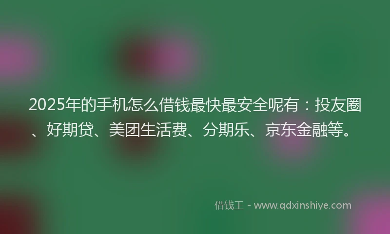 2025年的手机怎么借钱最快最安全呢有：投友圈、好期贷、美团生活费、分期乐、京东金融等。