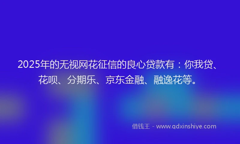 2025年的无视网花征信的良心贷款有：你我贷、花呗、分期乐、京东金融、融逸花等。