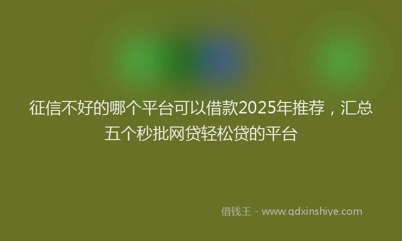 征信不好的哪个平台可以借款2025年推荐，汇总五个秒批网贷轻松贷的平台